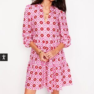 Boden Esme Linen Dress Pink Power Geometric Stamp Size 4R